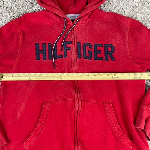 Tommy Hilfiger Hoodie Men's Size Large Red Full Zip Hooded Sweatshirt Spellout - Picture 10 of 13