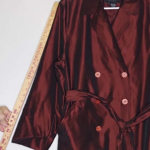 Claiborne Trench Coat Women LP Metallic Red Double Breasted Romantic Holiday - Picture 9 of 10
