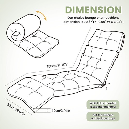 71"Outdoor Chaise Lounge Cushion Pad Patio Chair Mat with Ties for Outdoor - Picture 17 of 79