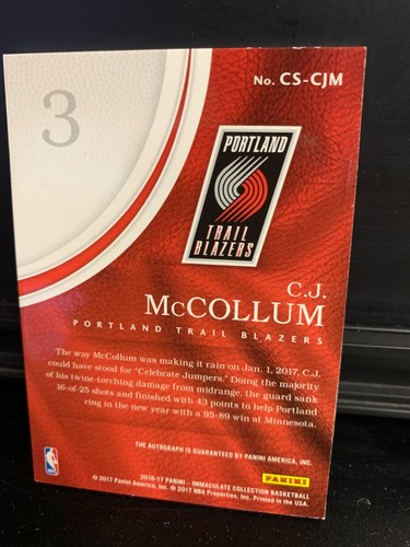 2016-17 Panini Immaculate Celebration Signatures CJ McCollum #/75 Auto Autograph - Picture 2 of 2