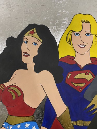Rubens Fogacci Bild Modern Kunst Zeitgenössische Leinwand 100x100 Super Girls - Bild 3 von 5