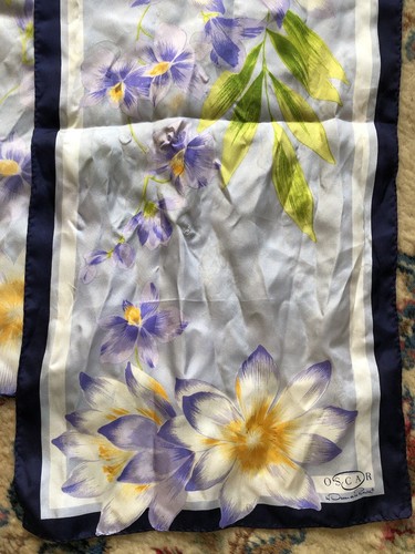 Oscar de la Renta 100% Silk Signature Scarf Long 52" x 12" Multi Floral - Picture 2 of 5