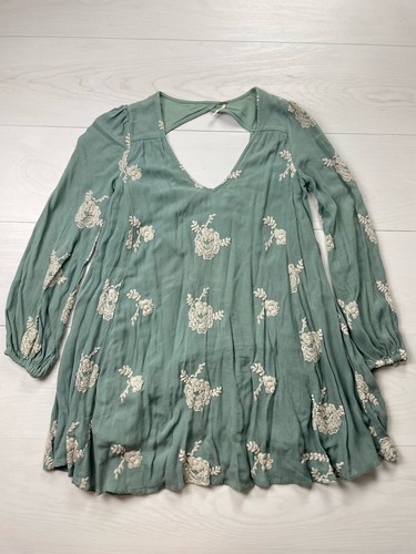 Free People Womens XS Green Tunic Dress With Pockets 
