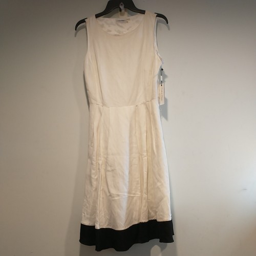 Vestido para mujer Calvin Klein talla 6 blanco negro calce acampanado midi vestido de cóctel nuevo con etiquetas - Imagen 1 de 22