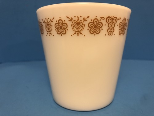 Vintage 1970er Pyrex "Schmetterling Gold" Becher Tasse weiß Glas D-Griff 1410 USA sehr guter Zustand - Bild 3 von 10