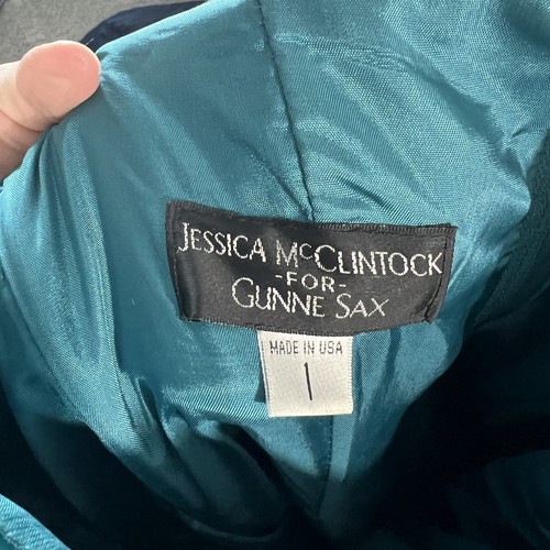 GUNNE SAX JESSICA MCCLINTOCK Vintage 90s Satin Prom Dress Gown Teal Blue Size 1 - Picture 14 of 16