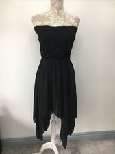 Ladies Black Lace & Chiffon Strapless Lined Floaty Asymmetric Dress, UK M