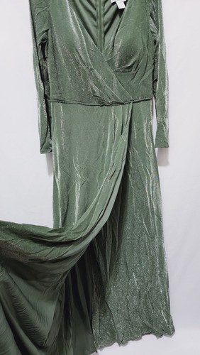 Mac Duggal 49088i langarmes Abendkleid Größe 12 grün hochschlitzig A-Linie - Bild 7 von 9