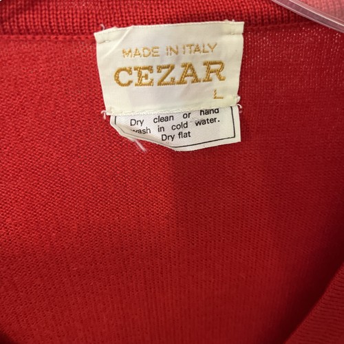 Vintage 60s Saint Joseph by Cezar Red Wool Sweater Size Large V Neck Long Sleeve - Picture 2 of 6