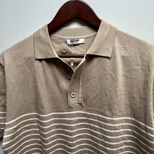 COOFANDY Mens Knit Polo Shirts Casual Short Sleeve Tan Size S Button Pullover - Picture 3 of 4