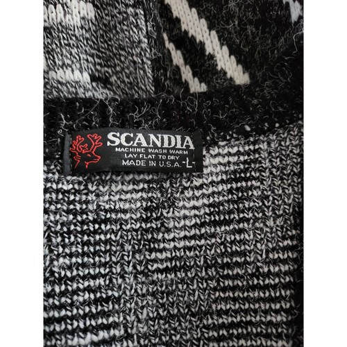 Vintage Scandia Strickjacke Pullover Herren Gr. Large Abstrakt Weiß Schwarz Geometrisch - Bild 3 von 3