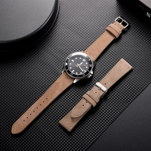 Hochwertige Wildleder genäht Echtleder Uhrenarmbänder Herren Armband 20 mm 22 mm - Bild 5 von 13