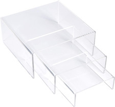 Acrylic Display Risers Clear Stand Set of 3 Small Low Profile Tiered for Showcas