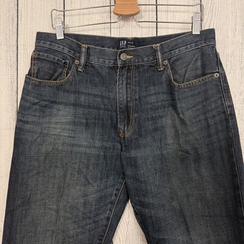 GAP Denim Men's W34xL32 Blue Dark Wash Mid Rise Straight Leg Zip Fly Jeans - Picture 2 of 6