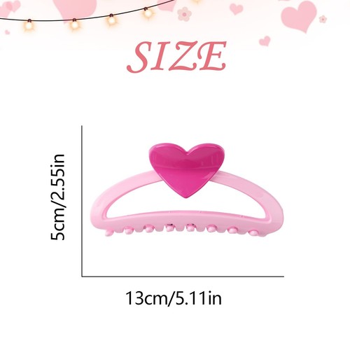 1 Pc Valentine Love-Shaped Heart Hair Claw Clip Bright Pink Elegant Barrettes - Picture 2 of 6