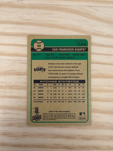 2009 O-Pee-Chee Black Mini #40 Matt Cain - San Francisco Giants - Bild 2 von 2