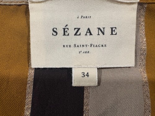 Sezane Titiane 3/4 Sleeve Striped V Neck Midi Dress in Hazel Tan Stripe 34 US 2 - Picture 10 of 13