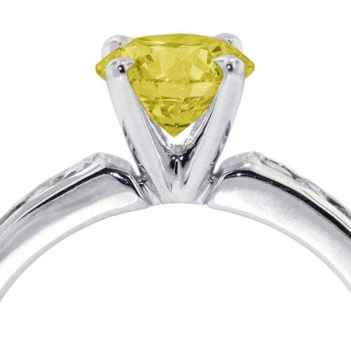 1.12ct Yellow SI1 Round Natural Certified Diamonds 14k Gold Classic Accent Ring - Picture 10 of 10