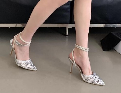 New Women Pointy Toe Rivet Rhinestones Sandals Stilettos High Heels Shoes size - Picture 5 of 10