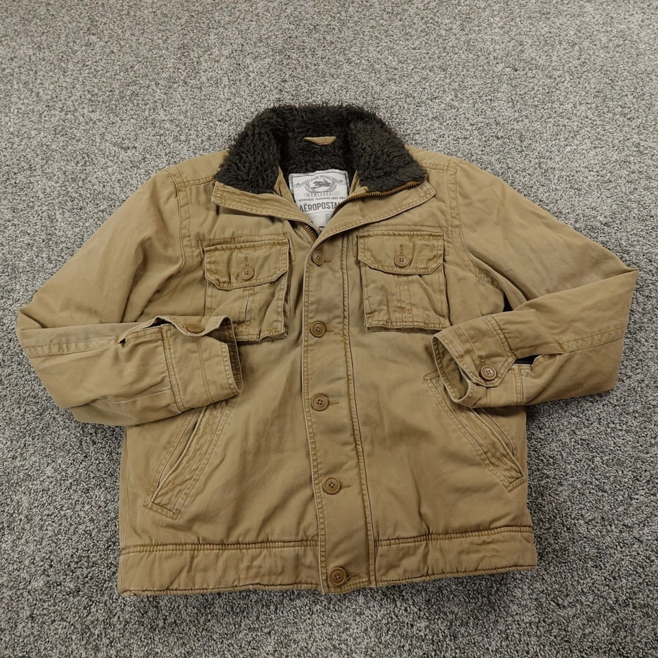 VTG Aeropostale Jacket Mens S Brown Sherpa Faux Fur Lined Adirondack Coat Y2K - Image 2 of 4
