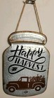 Fall Autumn Metal Mason Jar Hanging Decoration for Door / Wall Happy Harvest NEW