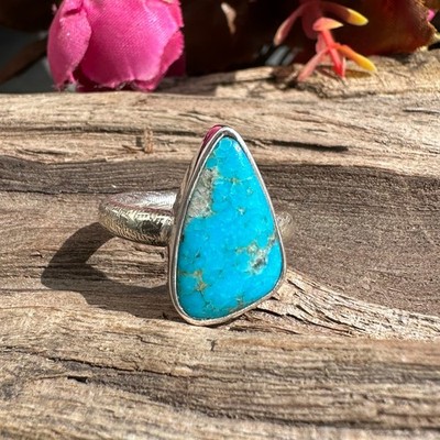 Blue Copper Turquoise Gemstone Ring 925 Sterling Silver Ring Size-7 EBR388