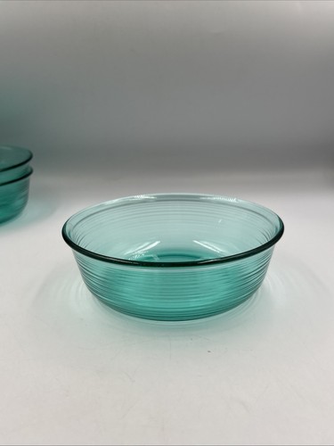 Arcoroc Jardiniere türkis türkis grün Glas gerippt Frankreich 4 Müslischalen - Bild 6 von 14