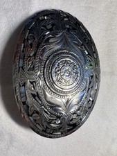 Vintage Aztec Mexican Sterling Silver W/ Mother Of Pearl Inlay Belt Buckle