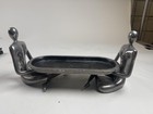 Modernist Metal Kneeling Figures Centerpiece Serving Tray Dish Sculptural Art