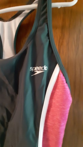 SPEEDO Teen Girls Sz 14 Pink Gray 7776209 One Piece Swimsuit Splash Back Open - Picture 2 of 8