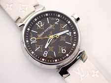 Louis Vuitton Tambour Monogram Dial Steel Quartz Watch 31mm w/ 3 Straps - QA071