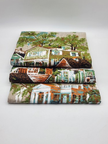 Vtg MCM Parisian Prints Pure Linen Tea Dish Towel Set Of 3 Old Country Setting - Picture 5 of 8