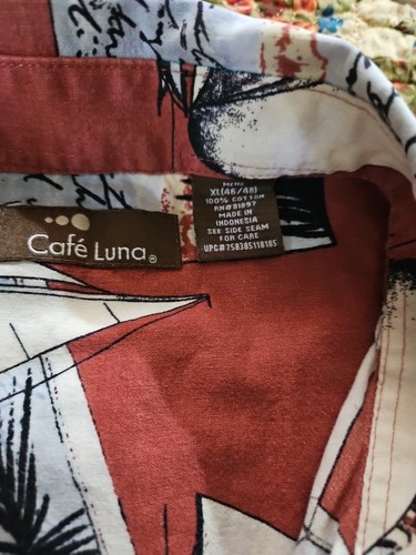 Camisa Café Luna Para Hombres XL Óxido Tarjetas Postales Envíos Estampado Hawaiano Botón Manga Corta - Imagen 6 de 12