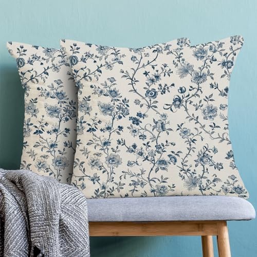 Floral Pillow Covers 18x18 Inch Set of 2, 18" x 18" (Pack of 2) Navy Blue - Bild 2 von 7
