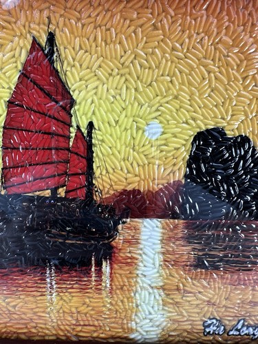 Rice Art Picture Ha Long Bay - Vietnam Boat Water Sunset - Picture 2 of 8