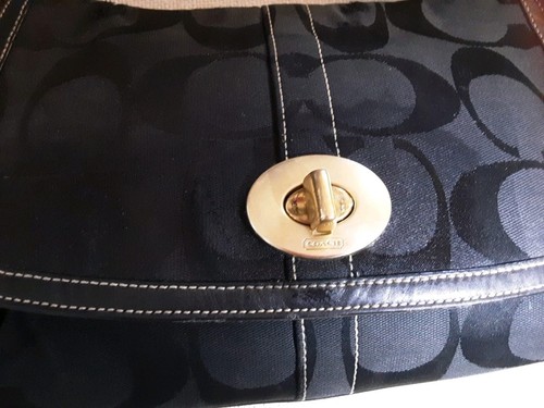 COACH-ERGO #11257 NERO-Firmato Tela Flap Ottone Turnlock Vintage Classic Y2K - Foto 3 di 21