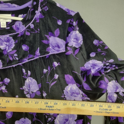 Aria Nachthemd Damen L schwarz lila geblümt super weich 1/4 Knopf Maxi Nachtwäsche - Bild 7 von 13