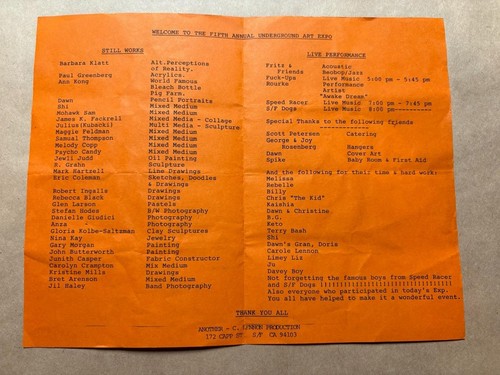 5th Underground Art Expo Program 1990 punk rourke sanfrancisco speed racer - Foto 2 di 3