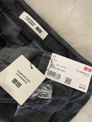 NWT Uniqlo Pants Womens SMALL Gray Corduroy Wide Leg Comptoir Des Cotonniers - Picture 5 of 12