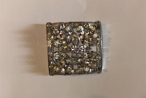 Vintage Clear Crystal And Baguette Sparkling Square Brooch - Picture 4 of 6
