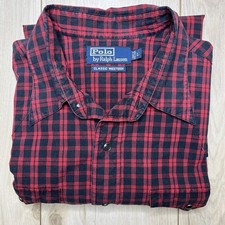 VTG Polo By Ralph Lauren Classic Western Shirt Pearl Snap Mens Large Red Plaid