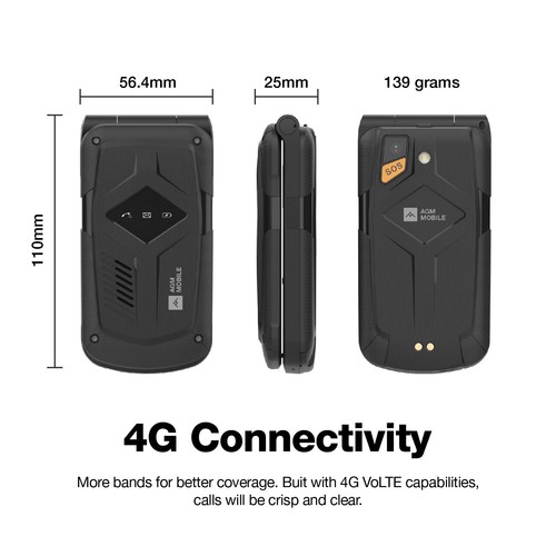 M10 Rugged Basic Flip Phone, Cellulare con Funzione 4G, Cellulari Semplici, Wat... - Foto 4 di 9