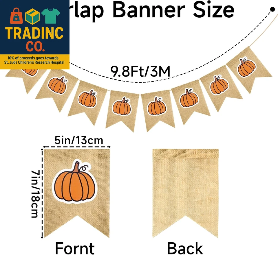 Bandera de calabaza, pancarta de arpillera feliz otoño, guirnalda rústica preencordada bandera Foto 2 de 4