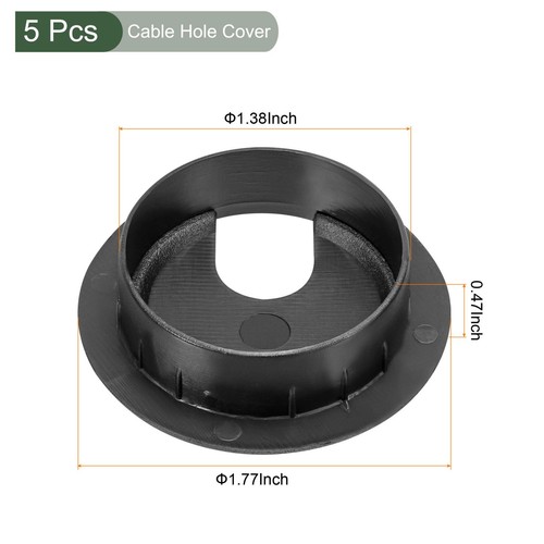 5 Pcs Desk Cable Hole Cover, Cord Through Raceway Plastic(35mm, Black) - Picture 2 of 5
