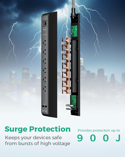 2Pack Surge Protector Power Strips 6 Outlets 4 USB 5FT Cord Flat Plug ETL Listed - Picture 4 of 12