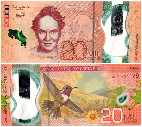 Costa Rica 1000-20000 Colones 5 Pcs Full Set, 2018-2019, P-280-284, UNC Polymer - Picture 6 of 6