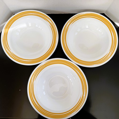 3X Corelle Brushed Strokes of Color Yellow 10 3/4 Inch Rim Pasta Bowls UNUSED