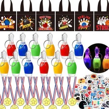 Bowling Mitgebsel Kindergeburtstag Set 12 Medaillen Schlüsselanhänger Sticker...