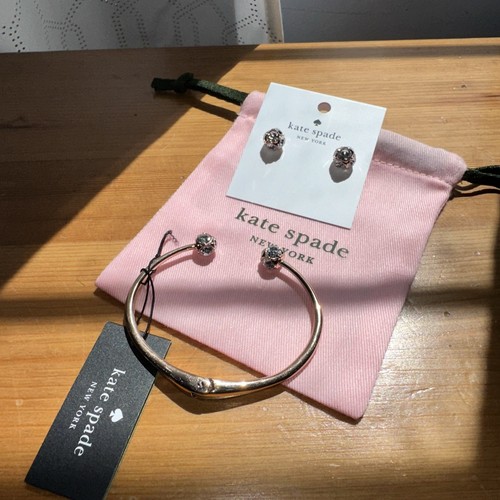 Kate Spade NY Lady Marmalade Studs & Crystal Hinge Bracelet Rose Gold With Pouch - Picture 11 of 11