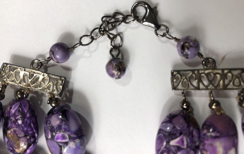 Purple Gemstone Necklace Sterling Silver Beaded 3 Strand - 18 inch Length - Picture 6 of 10